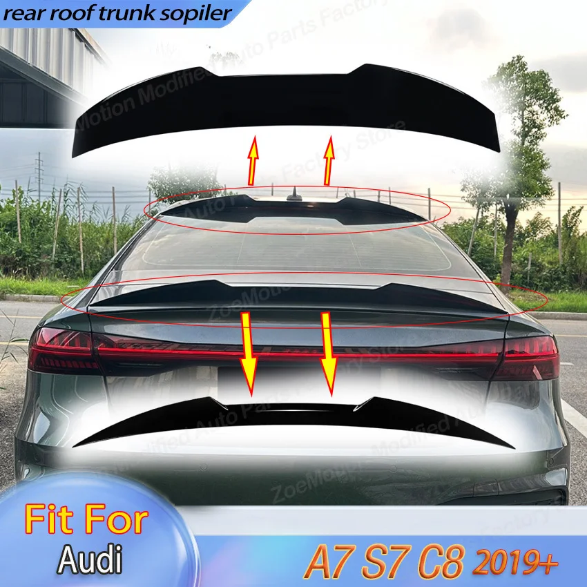 Rear Roof Trunk Boot Lip Spoiler Wing for Audi A7 S7 C8 2019+ M4 Style Top Wing Center Wing Lip Tail Fin Body Kit Tuning Trim