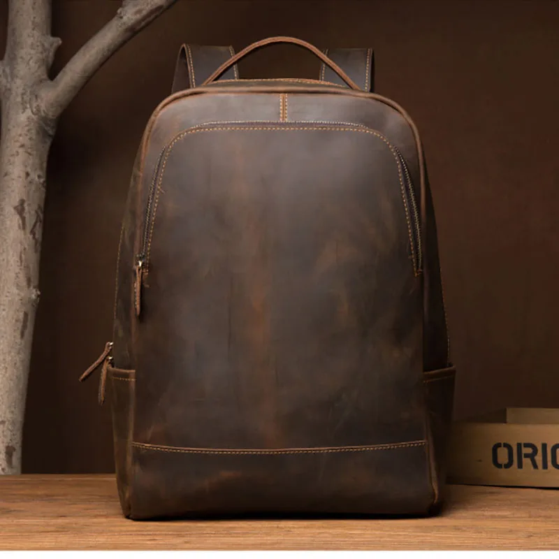 Mochila GRANDE de piel auténtica para hombre, bolsa para ordenador portátil de 15,6 pulgadas, escolar, de viaje