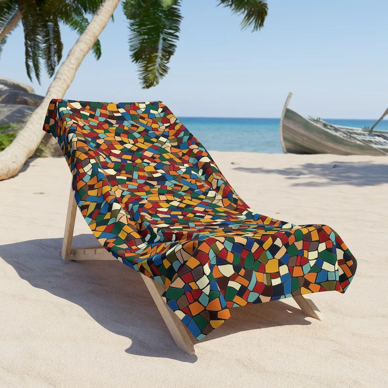 Boho Mosaic Beach Towel, Quick Dry Absorbent Microfiber Towel, Great for Art Lovers & Beach Enthusiasts Beach Towel Towels