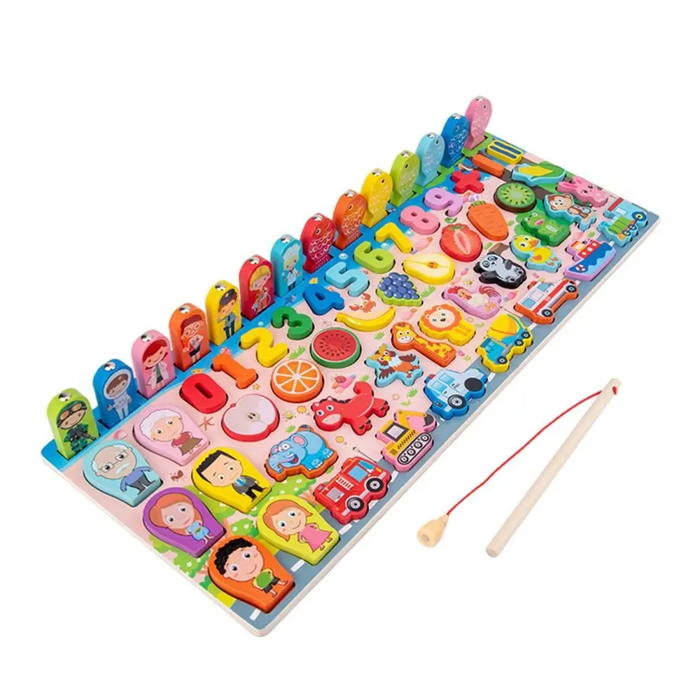 Funny Wood Montessori Wooden Digital Alphabet Fruit Animal Traffic Figure Matching Puzzle Multicolor Preschool Busy Board Gift