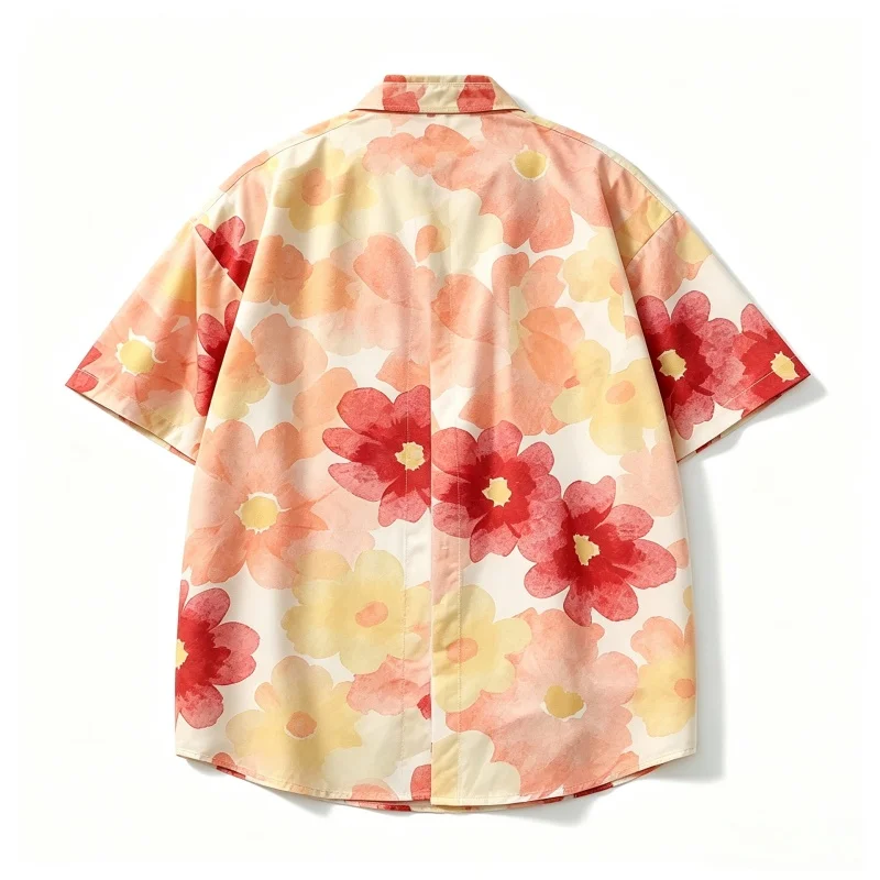 2026 watercolor floral print short sleeved shirt 3D retro lapel buckle casual top summer beach style