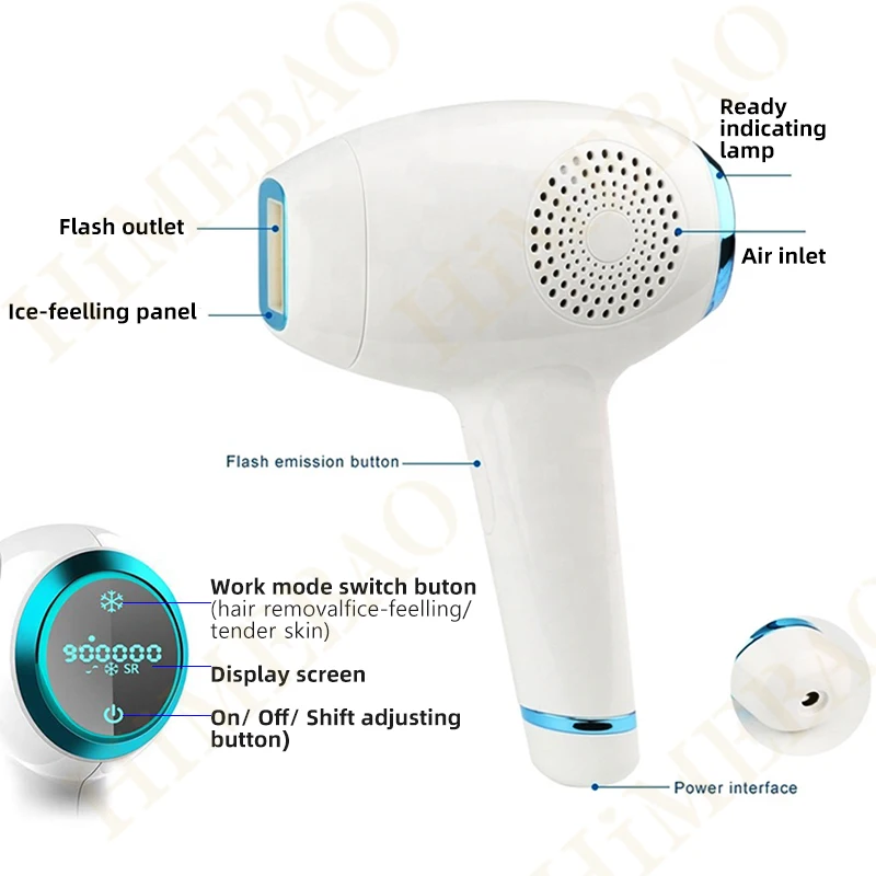 جهاز إزالة الشعر بالليزر من Ice IPL جهاز إزالة الشعر الكهربائي عقد دائم للمنزل 900000 ومضات مزيل شعر الجسم بالكامل للرجال والنساء