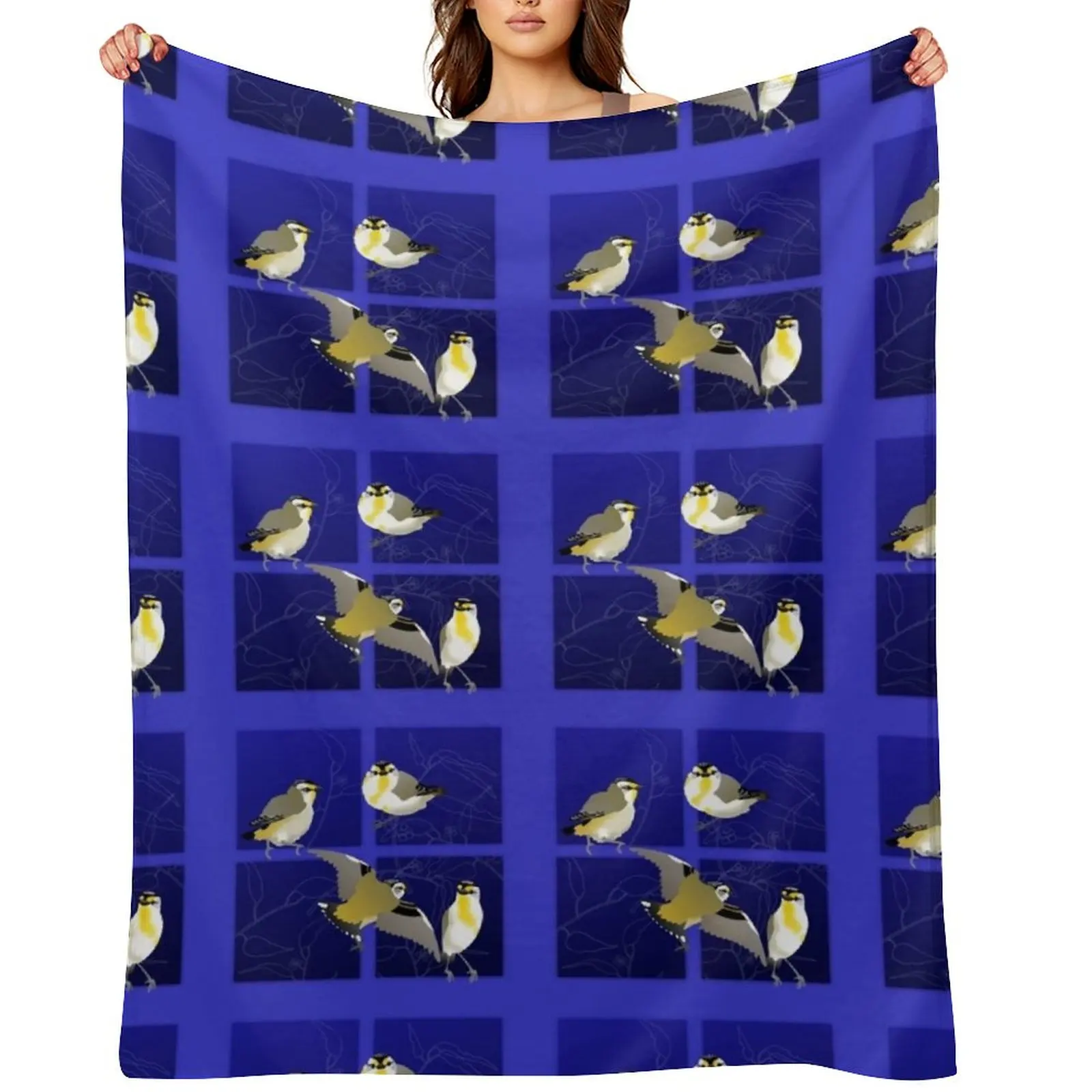 

Striated Pardalotes on blue squares Throw Blanket Flannels Weighted Tourist manga Blankets
