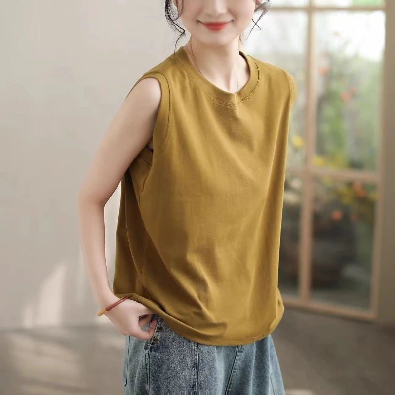 

Simplicity Basic Casual Sleeveless Vest Summer Solid Loose O-neck All-match Vintage T Shirt Tops Fashion Harajuku Women Clothing
