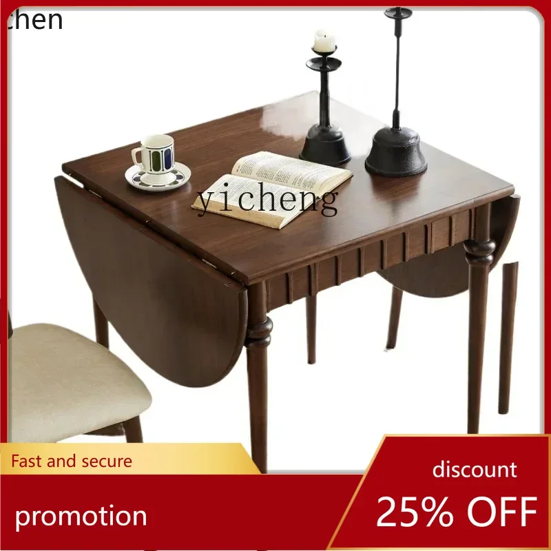 

ZML black walnut solid wood oval folding retractable dining table and chair combination variable round table