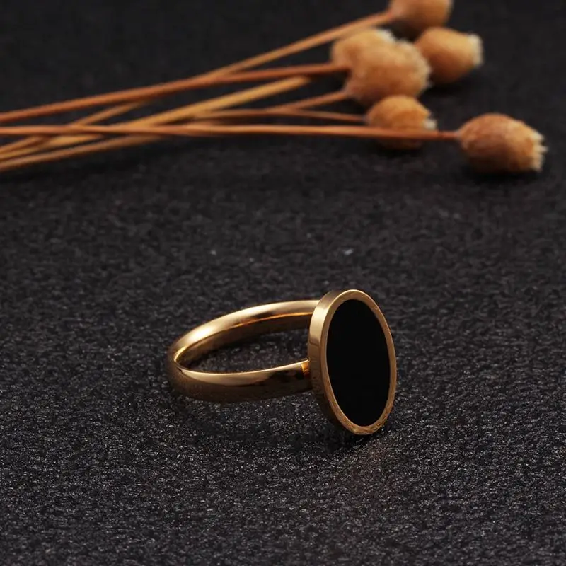 Vintage Black Oval Design Stainless Steel Charm Wedding Party Charm Rings Brand Men Women Fashion Rings anillo Jewelry