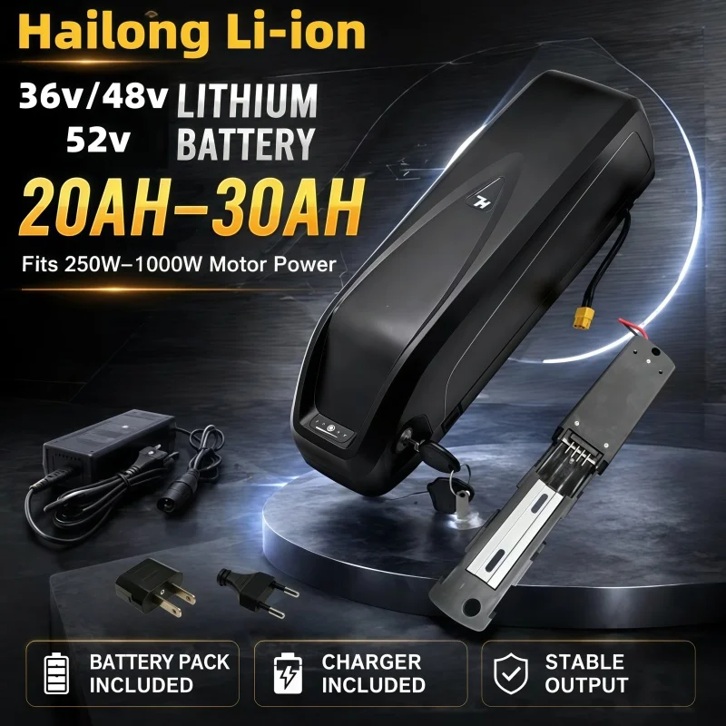 Hailong Downtube Ebike Battery - 36V 48V 52V, 12Ah 15Ah 18Ah 20Ah 30Ah, Compatible with Bafang BBS02 BBS03 BBSHD Motors