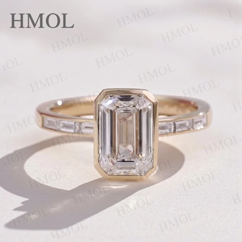 Lab Grown Diamond Ring Customize 2ct Emerald Cut 10K 14K 18K 925 Silver Proposal Band ​jewelry for Woman  Birthday Gift