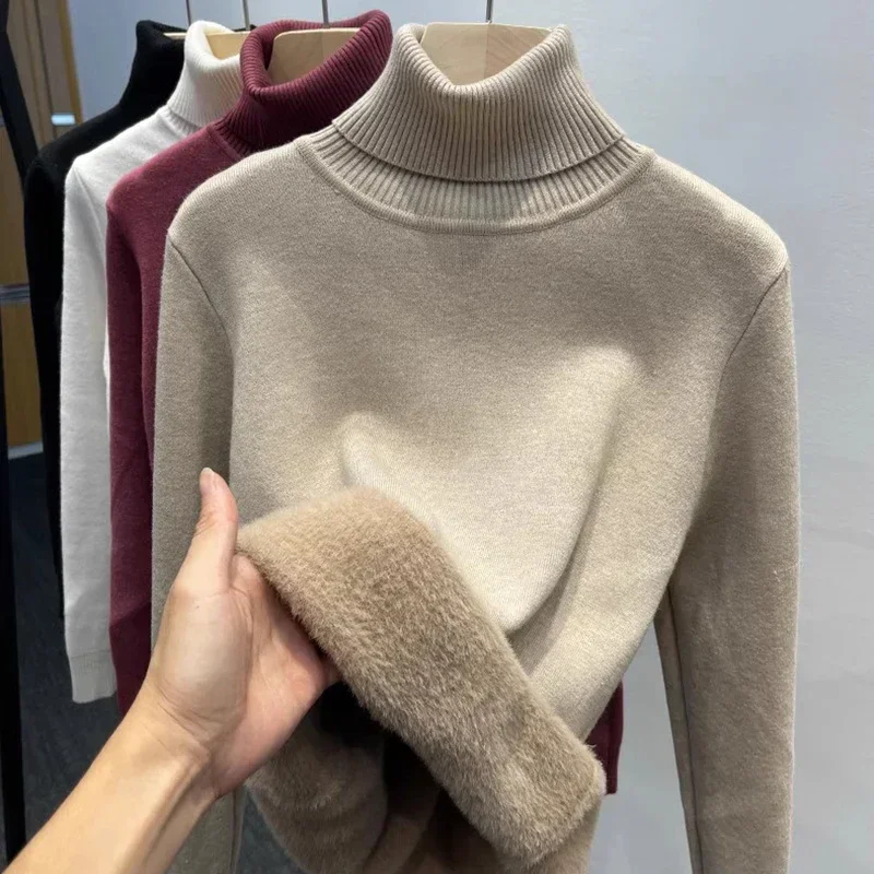 2023 Sweater Women Winter Thick Plush Fleece Lined Knit Pullover Warm Soft Knitwear Jumper Slim Sueter Top New Malhas Pull