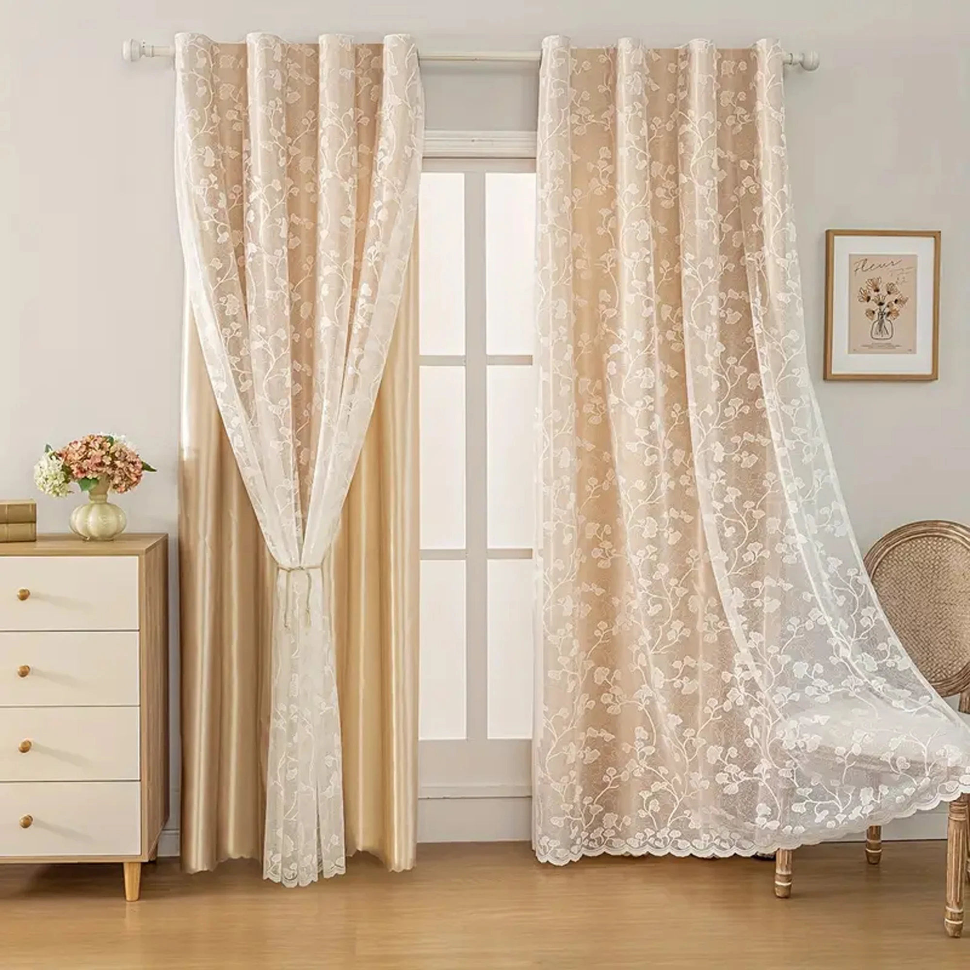 1pc Elegant Blackout Curtain, Polyester Material, Top Ring Hanging Design, Suitable for Bedroom & Living Room, All Seasons Use
