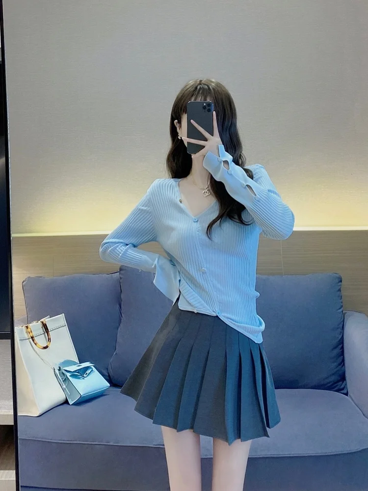 

Элегантный женский костюм с юбкой А-силуэта с высокой талией, плиссированной отделкой и эффектом стройности, осенняя новинка