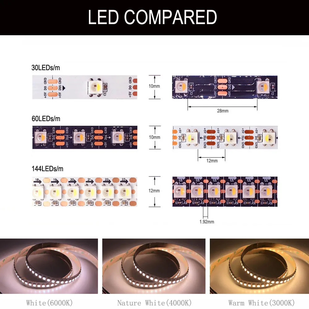 DC5V SK6812 RGBW/NW/WW 4 In 1 Led Strip Light Similar WS2812B Individual Addressable Led Light 30 60 144Leds/m IP30 65 67 DC5V