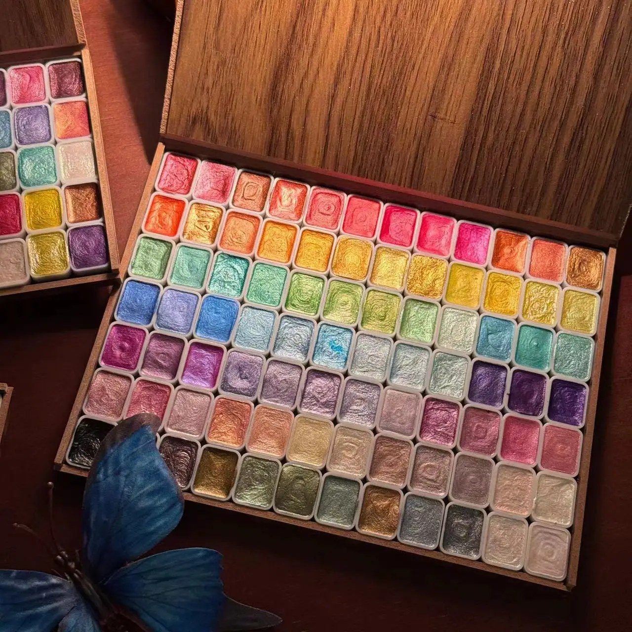 مجموعة دهانات مائية لامعة، 120 لونًا ألوان مائية، صندوق خشبي، للمحترفين، للفنانين، الرسوم التوضيحية، الرسم
