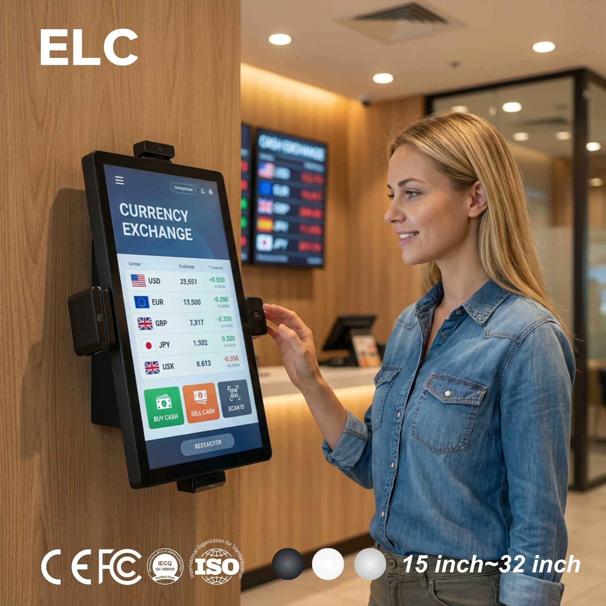 21.5 Inch Wall Mount Payment Kiosks Currency Exchange 4K Camera NFC Reader POE