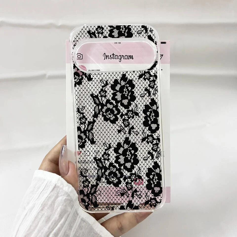 Modische schwarze Spitzen-Handyhülle für Google Pixel 9 10 Pro XL 8 Pro 6 7 11 8A 5G mit Blumenmuster, durchsichtige weiche TPU-Schutzhülle. – Detail 7