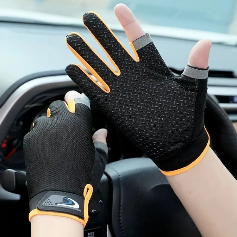 Men Fishing Gloves Women Two Finger Cut Male Touchscreen Angling Anti-Slip Sun-Proof Breathable Cycling Fitness Gloves 1Pair