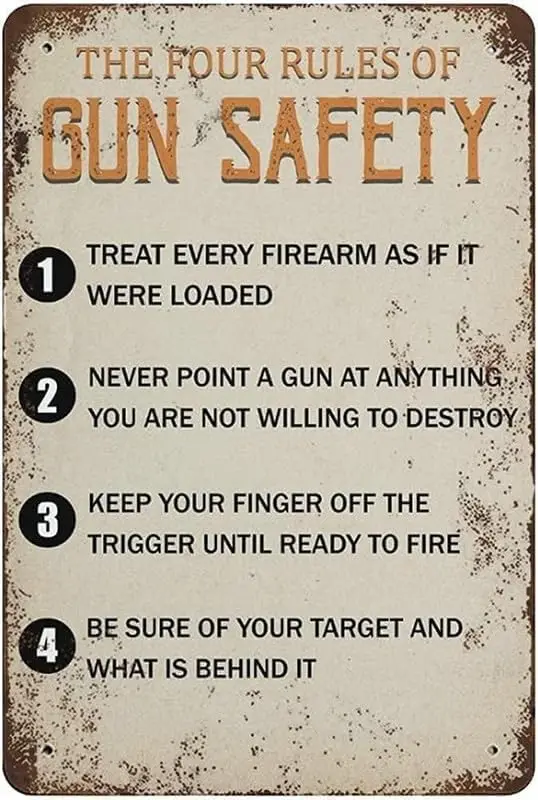 Vintage Tin Sign Wall Decor The Four Rules Of Gun Safety Metal Signs Wall Art Poster Retro Plaque For Bar Garage Man Cave Home W