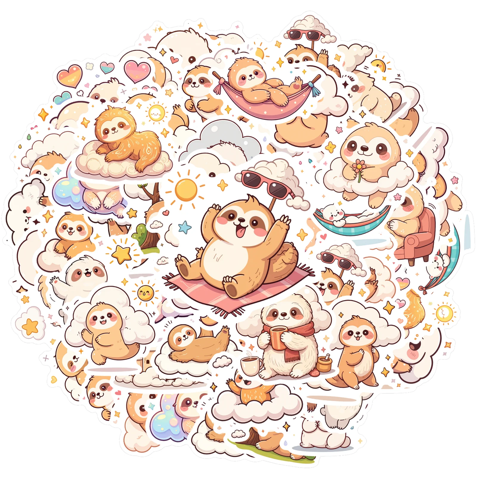 35/50pcs Cute Cartoon Sloth Pattern Sticker Decor for Laptop Scrapbook Waterproof Kawaii Graffiti Decals Sticker Decoration