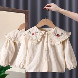 Camisa feminina de renda princesa, de manga long, roupa infantil para primavera, outono, moderna, nova