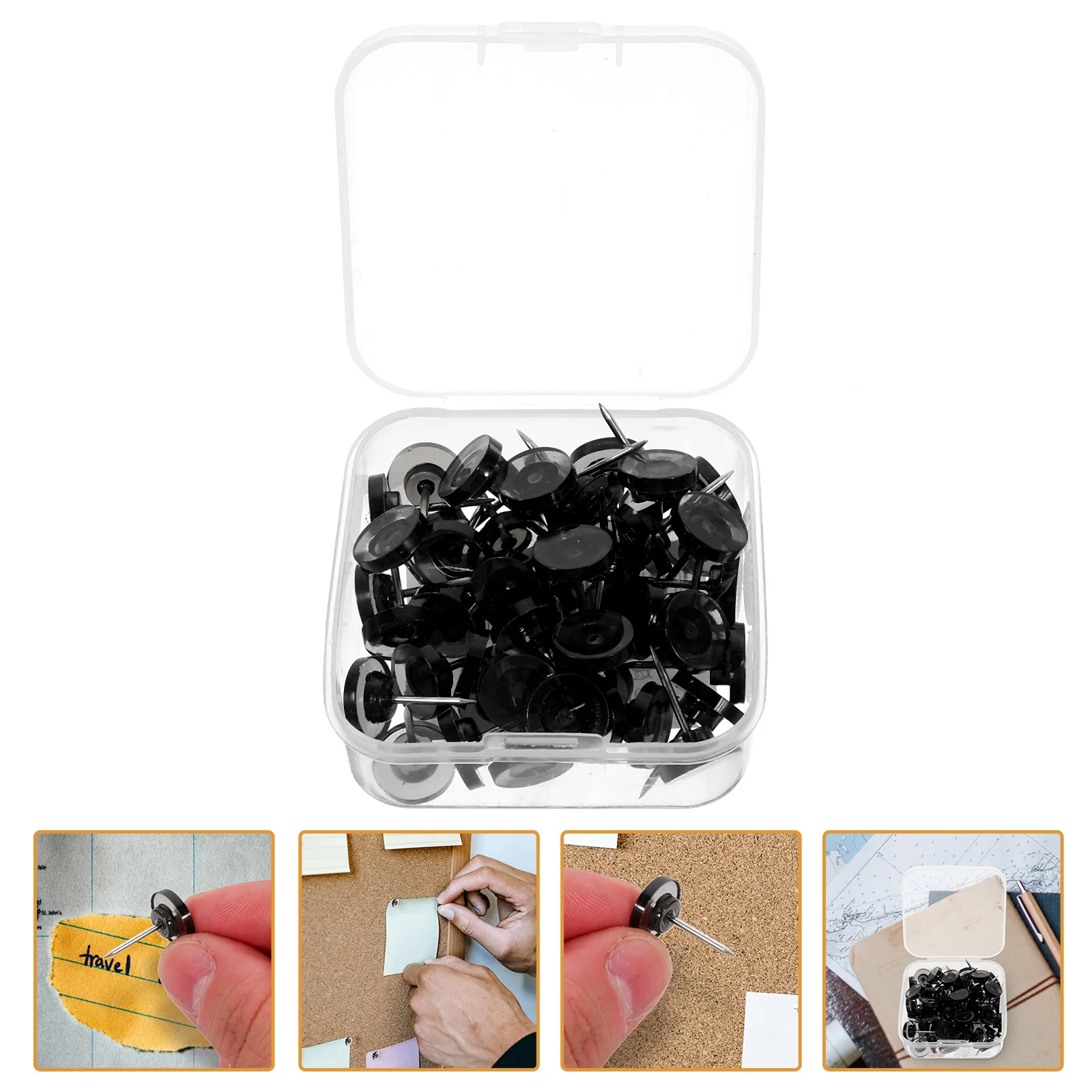 

50pcs Circular Positioning Pins Thumbtacks Black Transparent Map Markers Craft Supplies Geography Lessons Travel