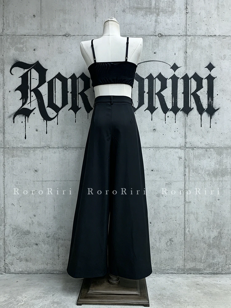 RORORIRI Unisex Black Dressy Pants for Women Korean Lounge Cleanfit Baggy Draped Pleat Suit Trousers Vintage Office Streetwear