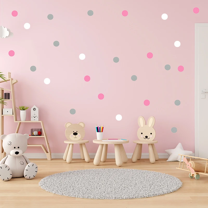 Pegatina de pared de lunares para habitación de niños, Mural de PVC, círculos de guardería, calcomanías de papel tapiz para el hogar, oro, gris,