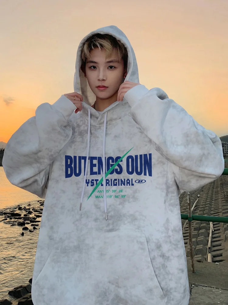 

Мужское худи Heavyweight, новинка 2024 года, в американском ретро-стиле, с эффектом тай-дай, осеннее, модное, брендовое, свободного кроя, с длинными рукавами, с принтом