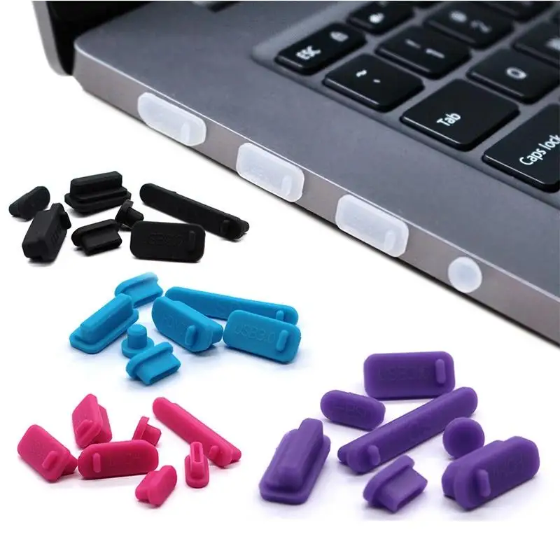 16pcs/set Colorful Anti Dust Plug for Laptop Silicone Cover Stopper Laptop Dustproof Type C USB RJ45 Interface Waterproof Cover