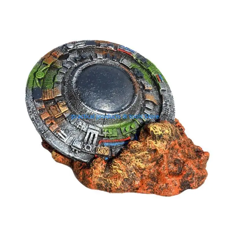 77JB Aquarium Sunken UFO Decorations Resin Spaceship Small Fish for Tank Ornaments