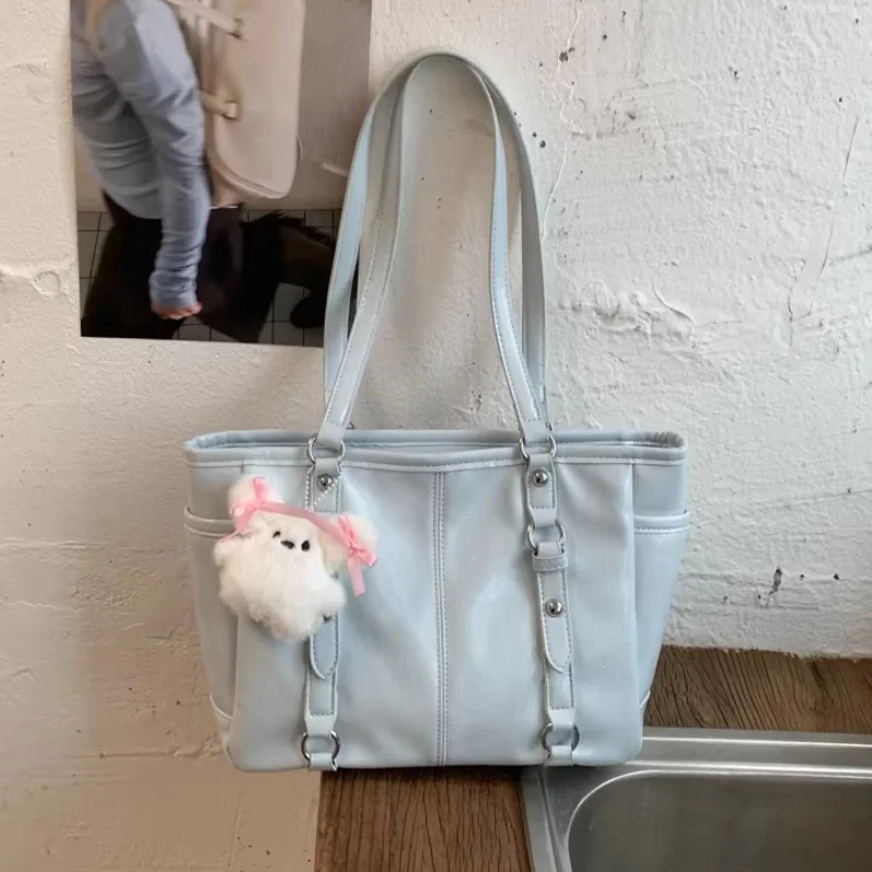 

Korean Tote Bag For Women Large Capacity Shoulder Bag With Cute Charm Side Pockets Student Commuting Handbag Daily Shopping Bag