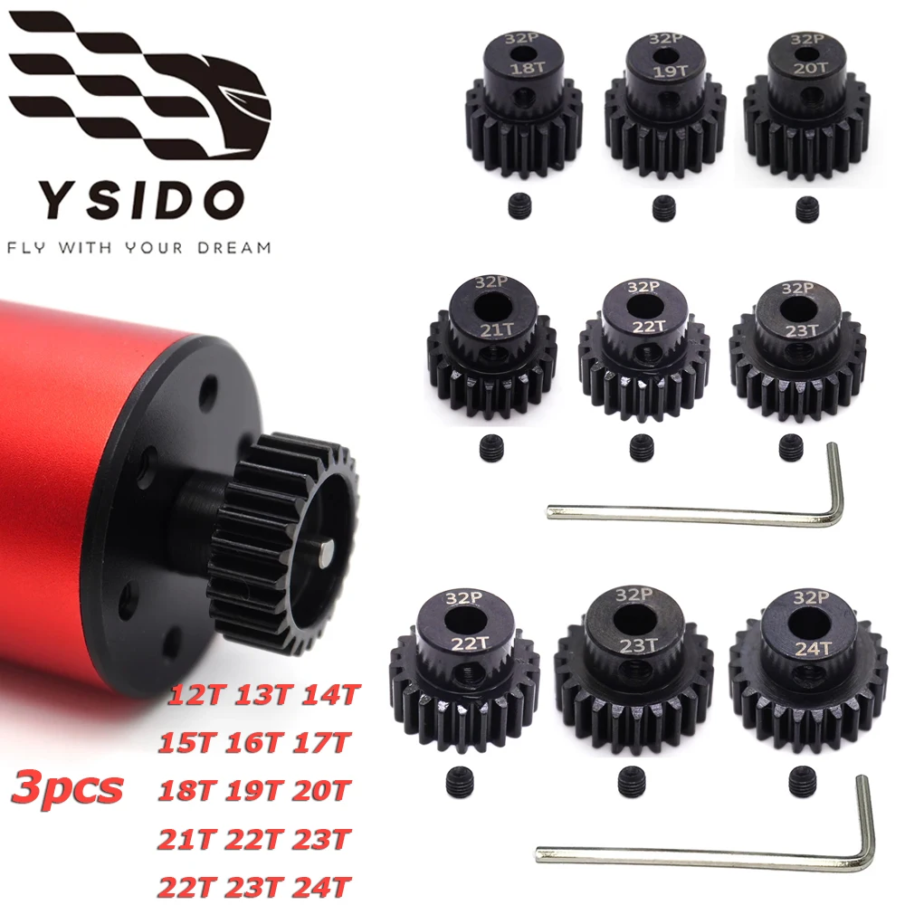 3 قطعة YSIDO 32DP 3.175 مللي متر 5.0 مللي متر تصلب الصلب المعادن ترس 12T-24T ترس المحرك ل 1/10 RC سيارة RC عربات التي تجرها الدواب شاحنة كبيرة