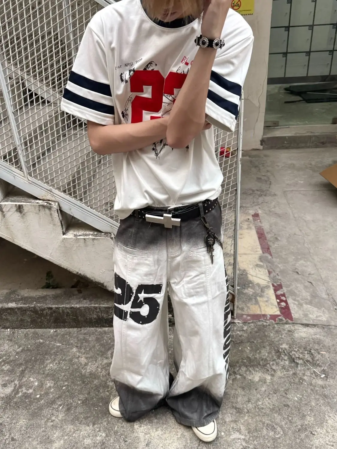 Men's Gradient Letter Printing Casual Pants Wide Leg Hip-hop Sweatpants Young Boys High Waist Bottoms Male Baggy Trousers