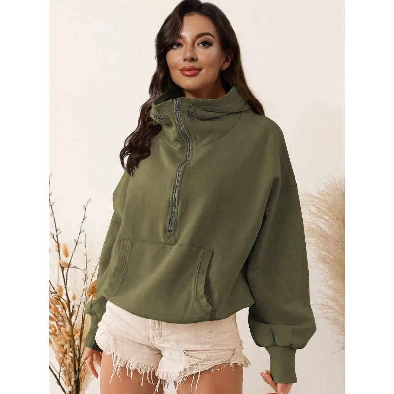 2025 خريف شتاء جديد المرأة طويلة الأكمام هوديس موضة قمصان سويت شيرت بقلنسوة مع سحابات وأربطة بلايز ملابس خارجية Y2K