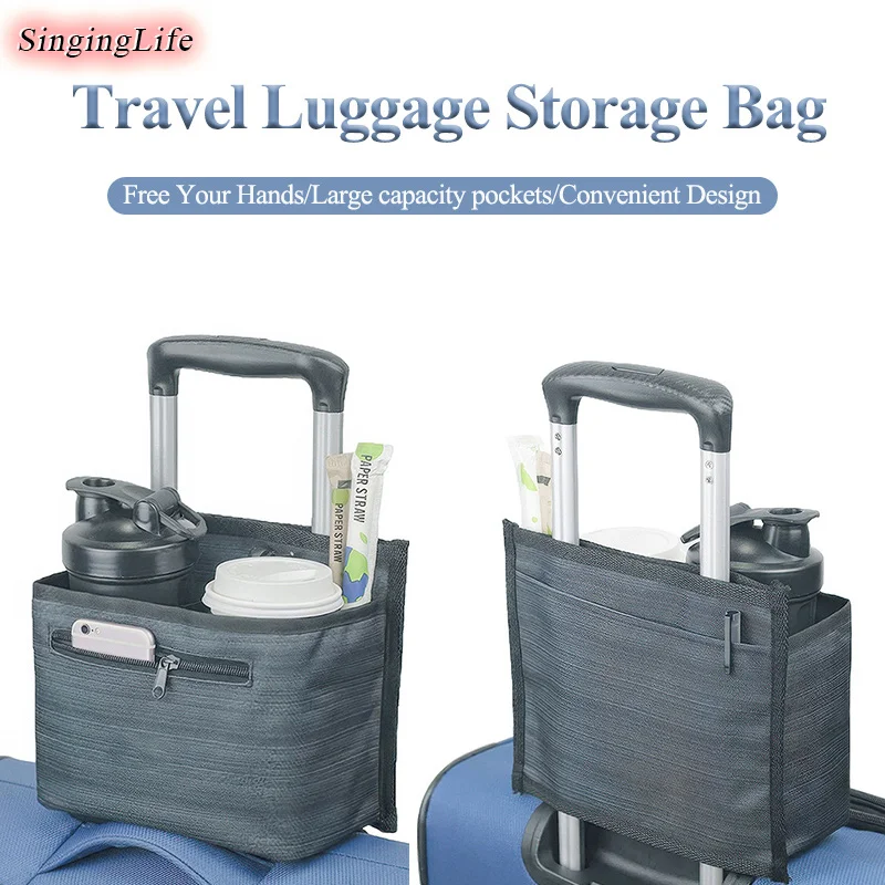 Travel Luggage Storage Bag Portable Free Hand Suitcase Water Cup Drink Bag Milk Tea Coffee Juice Mugs Holder Trolley Hanging Bag