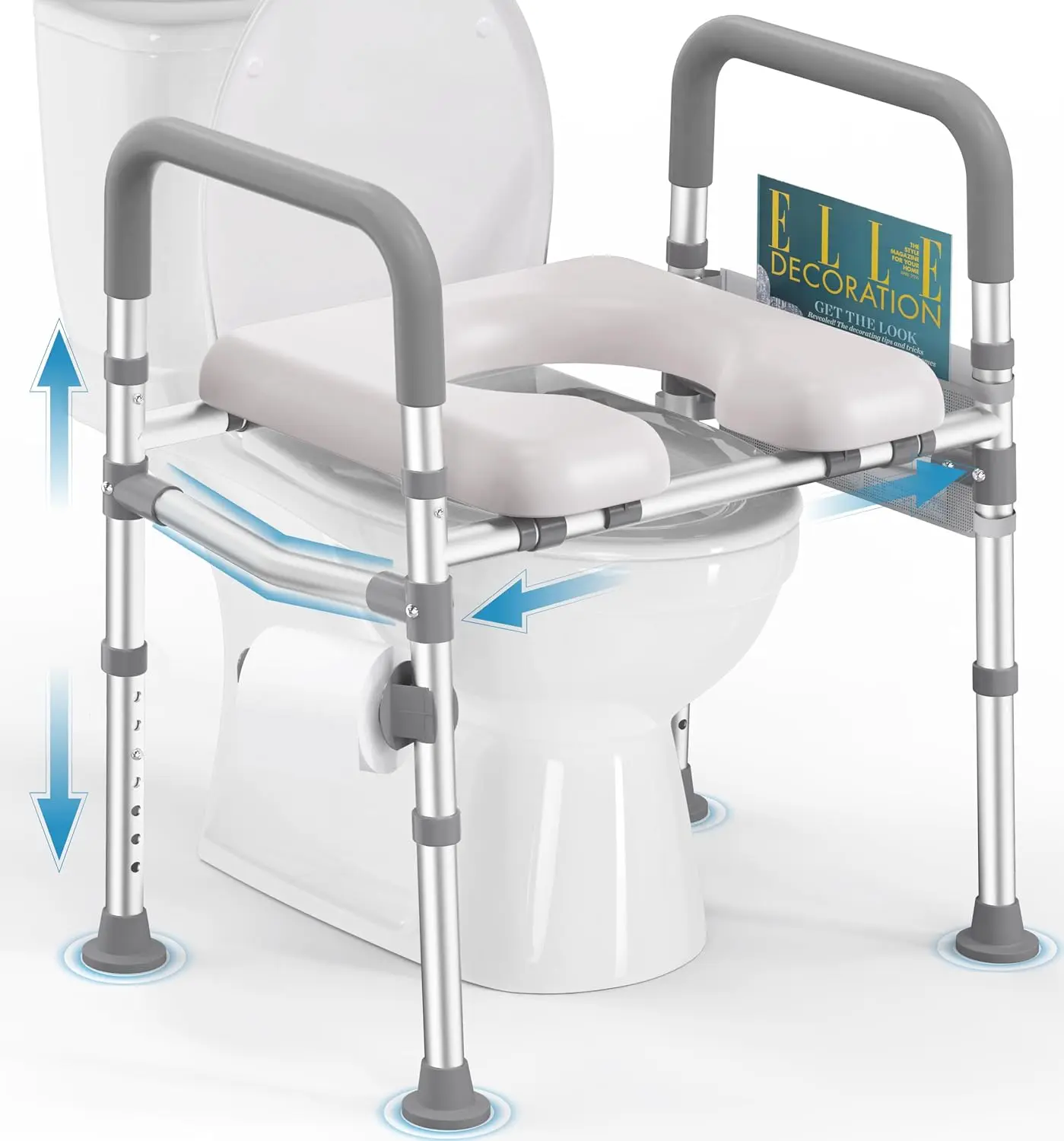 HOMLAND Toilet Seat Risers for Seniors with Handles, Dual-Crossbar, 400lb | Adjustable Height and Width, Padded Seat, Aluminum R