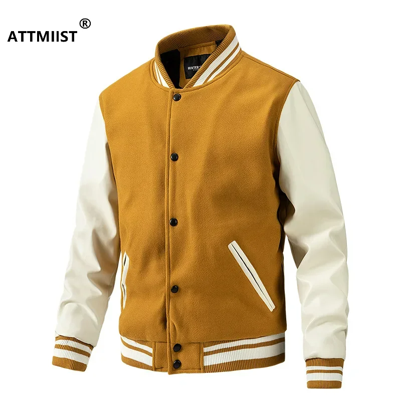 

Jacket Men's Autumn And Winter Baseball Jacket Men's Woolen PU Sleeve Casual Outwear 2023 New High Quality Jacket Coats for Male