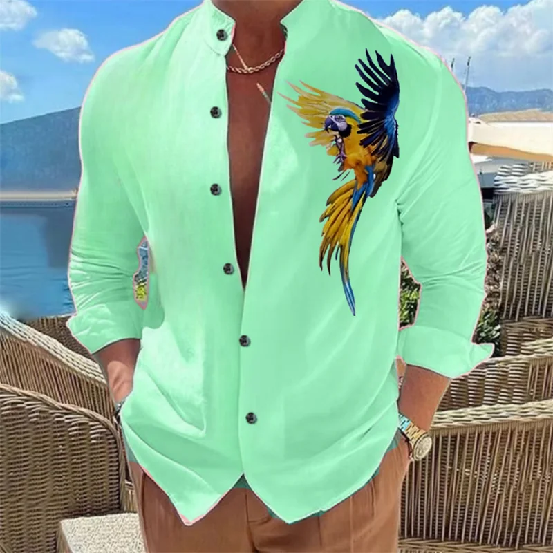 Men's shirt buckle shirt Hawaiian clothing 3D printing 9 color animal parrot fashion casual long sleeves comfortable fabrics