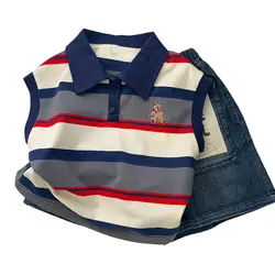 Boys Set Summer 2024 Korean Version Sleeveless Outerwear Cool Children's POLO Shirt and Oversize Denim Shorts Baby Set Two-piece