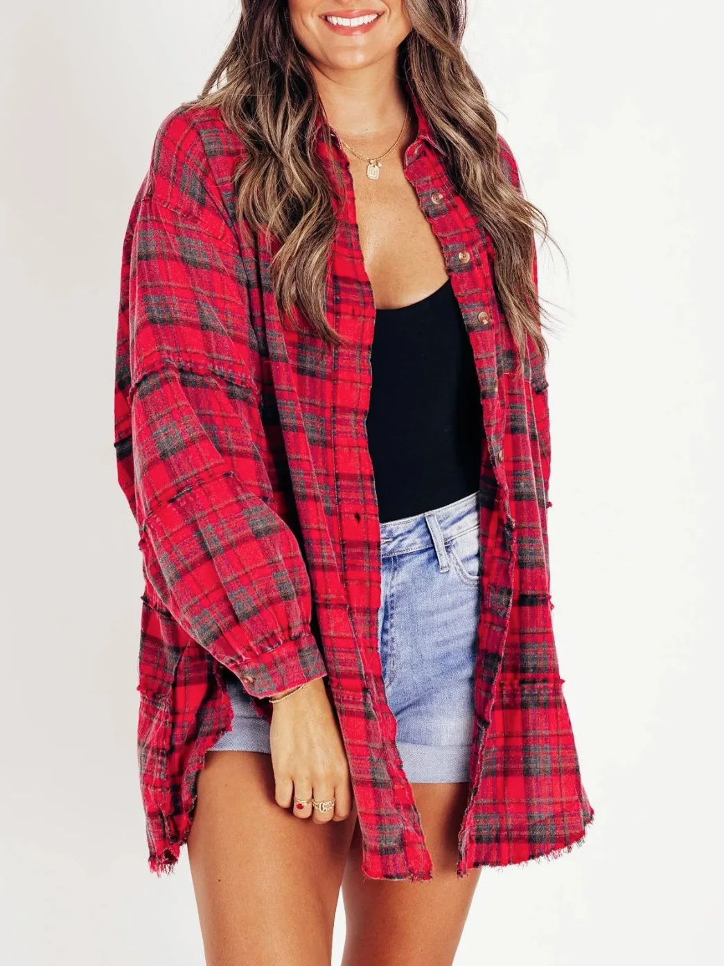 Women Vintage Long Sleeve Shirt Oversized Plaid Shirt Autumn Winter Fashion Loose Lapel Pocket Loose Long Sleeve Autumn Blouses