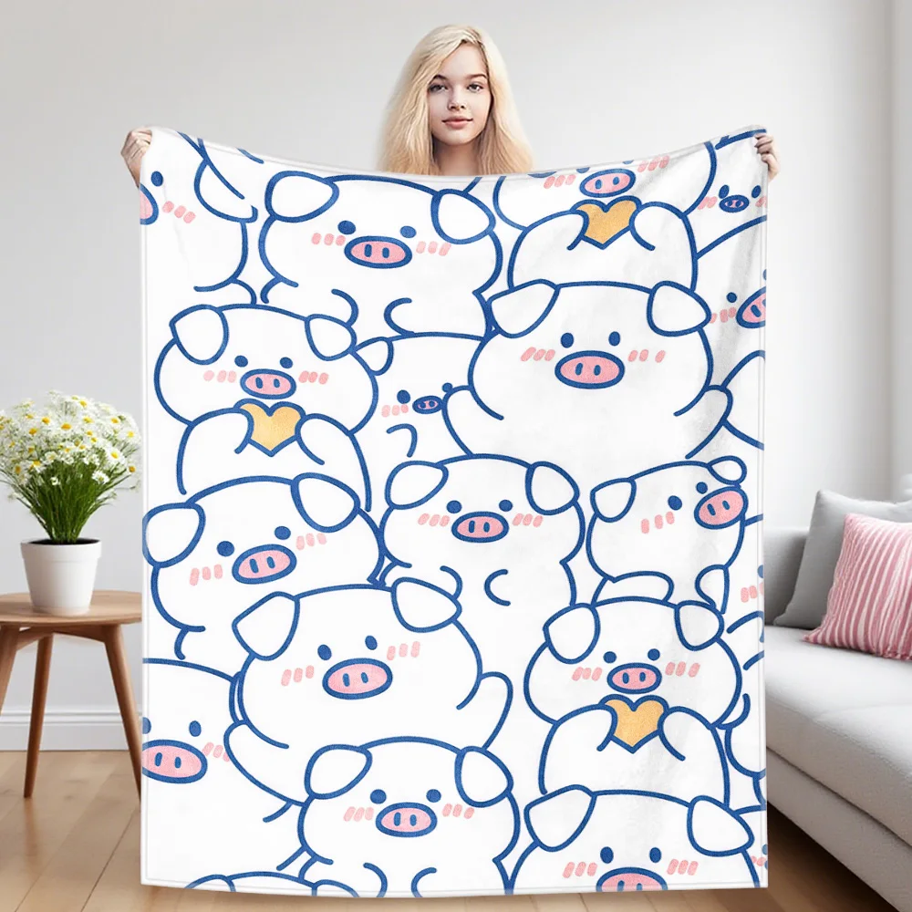 Blush Piggy Nap Blanket,Flannel Blanket,Suitable For Sofas,Beds,Cars,Rooms,Offices,Camping,Exquisite Gift Blankets