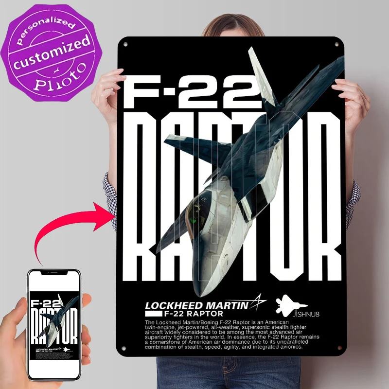 F-22 Raptor Jet Blechposter Maßgefertigte Wandkunst Retro Vintage Metallschilder für Fans Bürodekoration Raumdekoration Heimdekoration