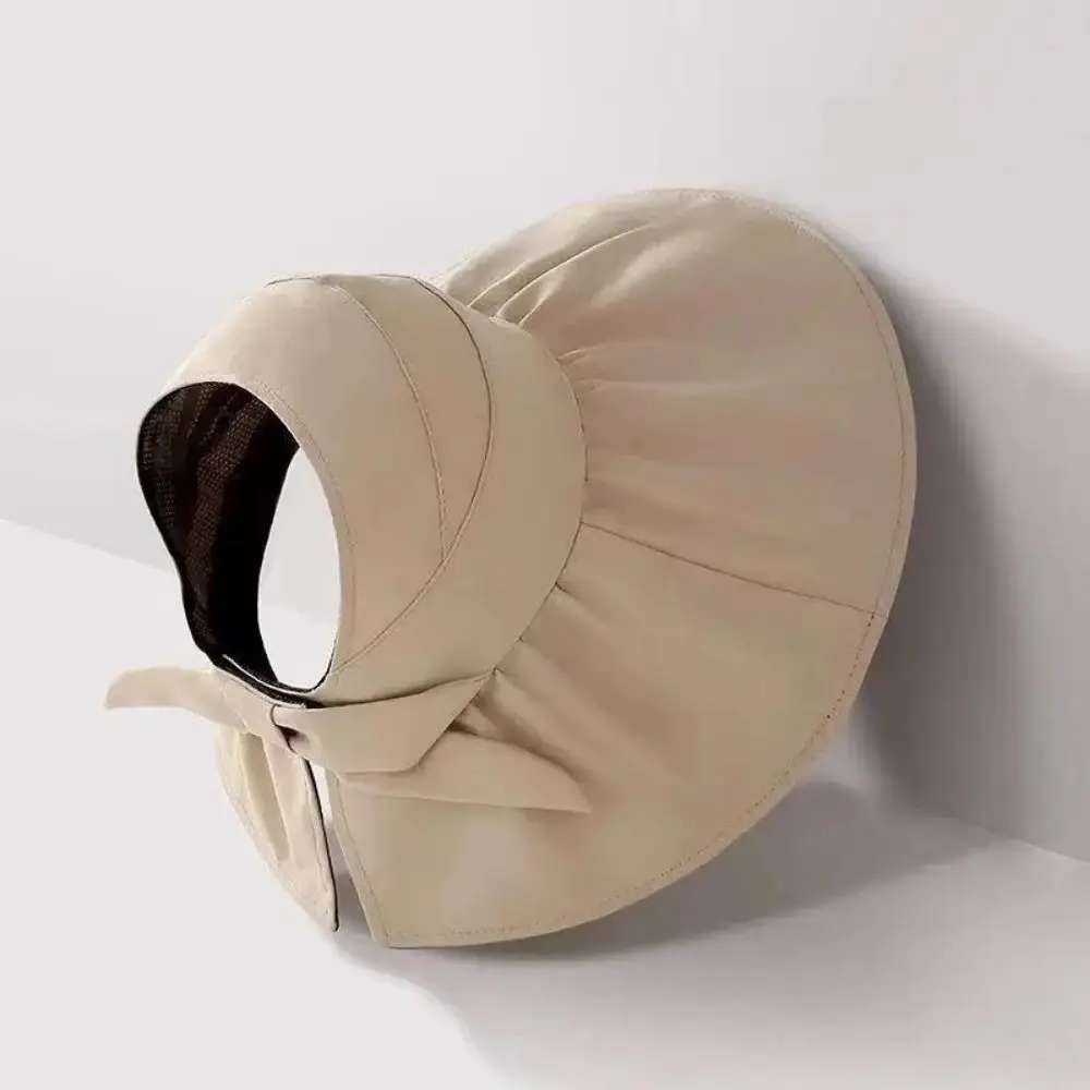 Portable Wide Brim Sun Hat Adjustable Size Lightweight Bucket Hat Large Brim Solid Color Empty Top Sun Cap Travel