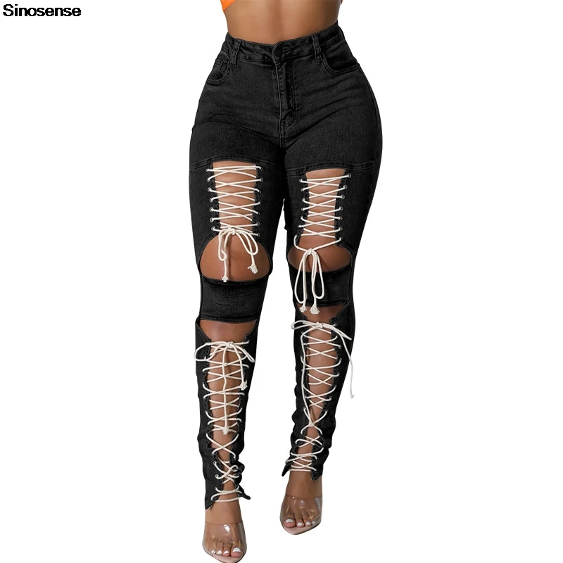 Women's Lace Up Skinny Jeans Stretch Distressed Destroyed Denim Pants Sexy Daily Date Street Going Out Night Club Party Jeans