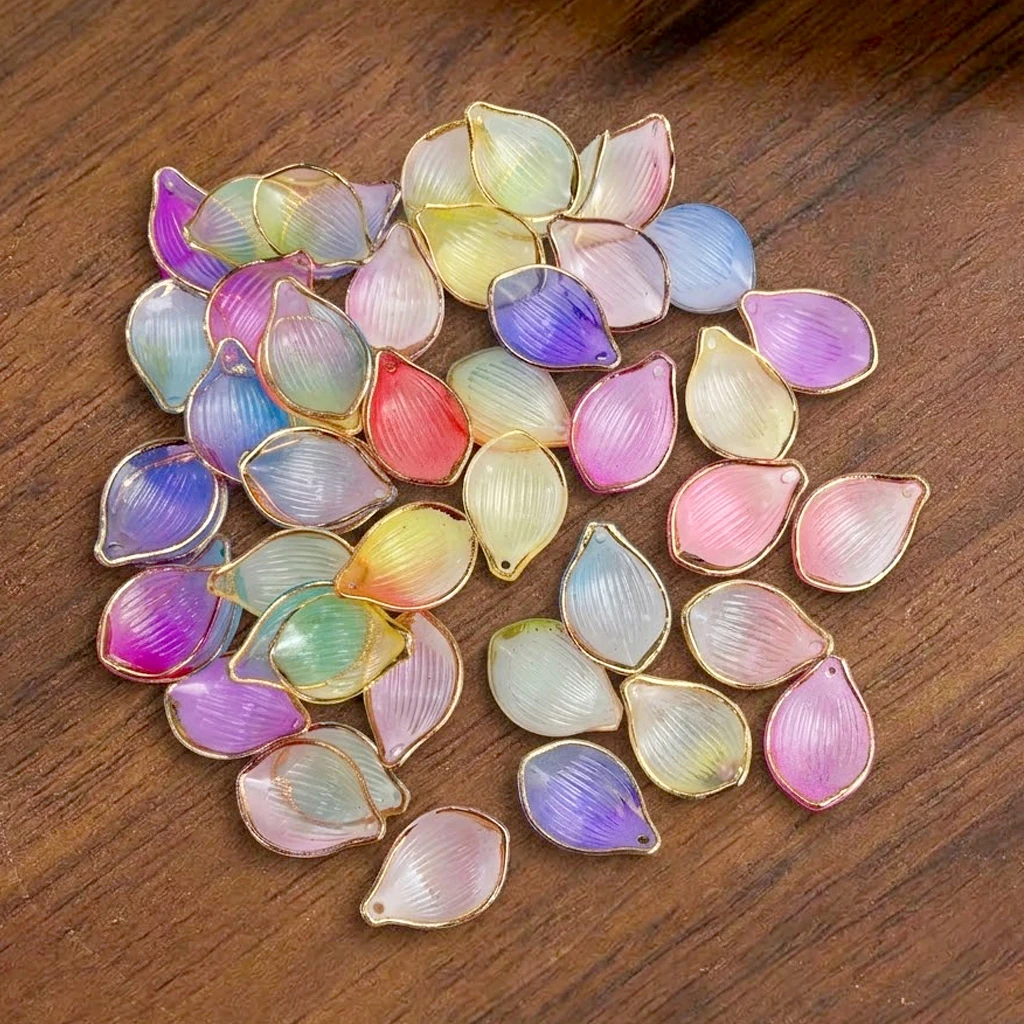 50Pcs 15x22mm Multicolor Gradient Golden Edge Flower Petal Beads For DIY Earring Necklace Pendant Jewelry Making Crafts Decor