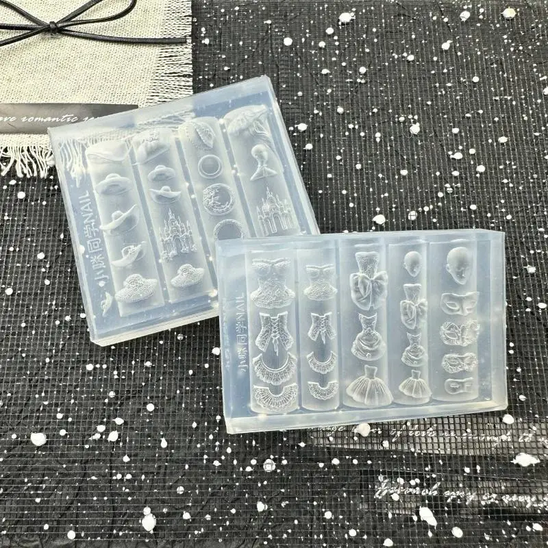 **Mask Skirt 3D Silicone Mold Nail Art Decorations DIY Manicure Design Tool Castle Hat Transparent Nail Templates Jewelry Crafts