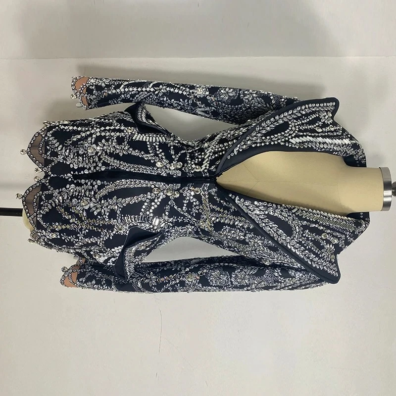 

crystal rhinestone dress deep v neck sparkle black club bar party birthday performance drag queen costume stage festival outfit