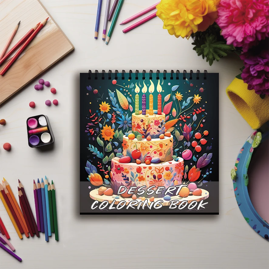 Livro para colorir - 7,87x 7,87 polegadas Livro para colorir bolo de 32 páginas - presente perfeito para família ou amigos