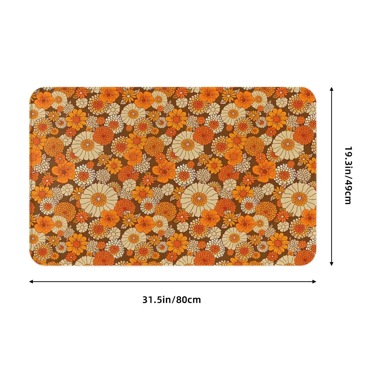 70s Retro Daisies, Vintage Flower Power, Orange And Brown, Boho, A Carpet Doormat BathMat Mat