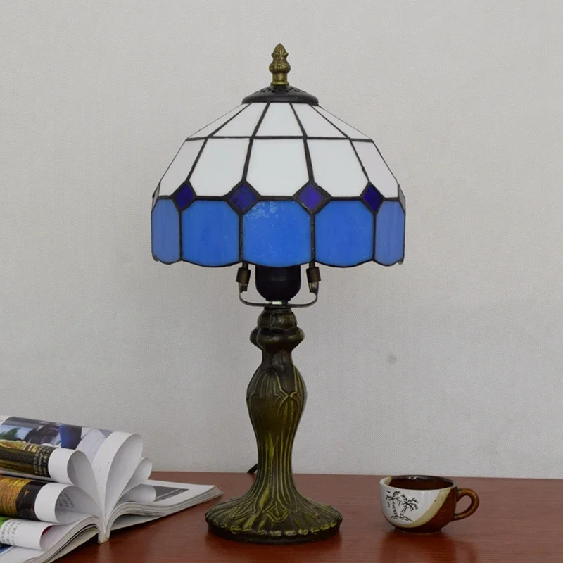 Mediterranean Sea Modern Blue Simple Decorative Lamp Tiffany Stained Glass Bar Restaurant Bedroom Bedside Small Table Lamp