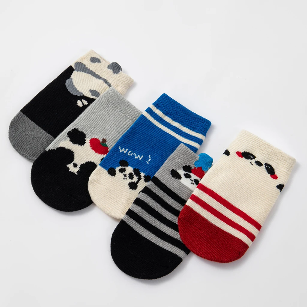 10 Pairs Cute Panda Kids Ankle Socks Striped Soft Cotton Toddler Boys Girls Short Socks Infant Casual Daily Wear Kid Socks
